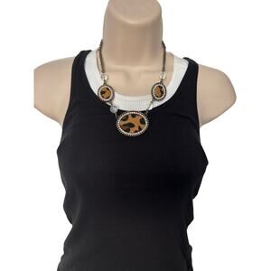 Plunder Women's Western Beaded Animal Print Necklace Bronze Cowgirl Statement